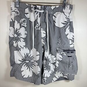 Mens VTG Y2K Abercrombie & Fitch Gray Floral Cargo Shorts Beach Canvas Baggy L